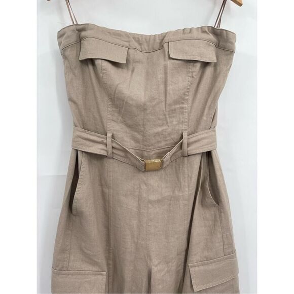 ZARA LINEN BLEND CARGO JUMPSUIT Sz M - Picture 3 of 9